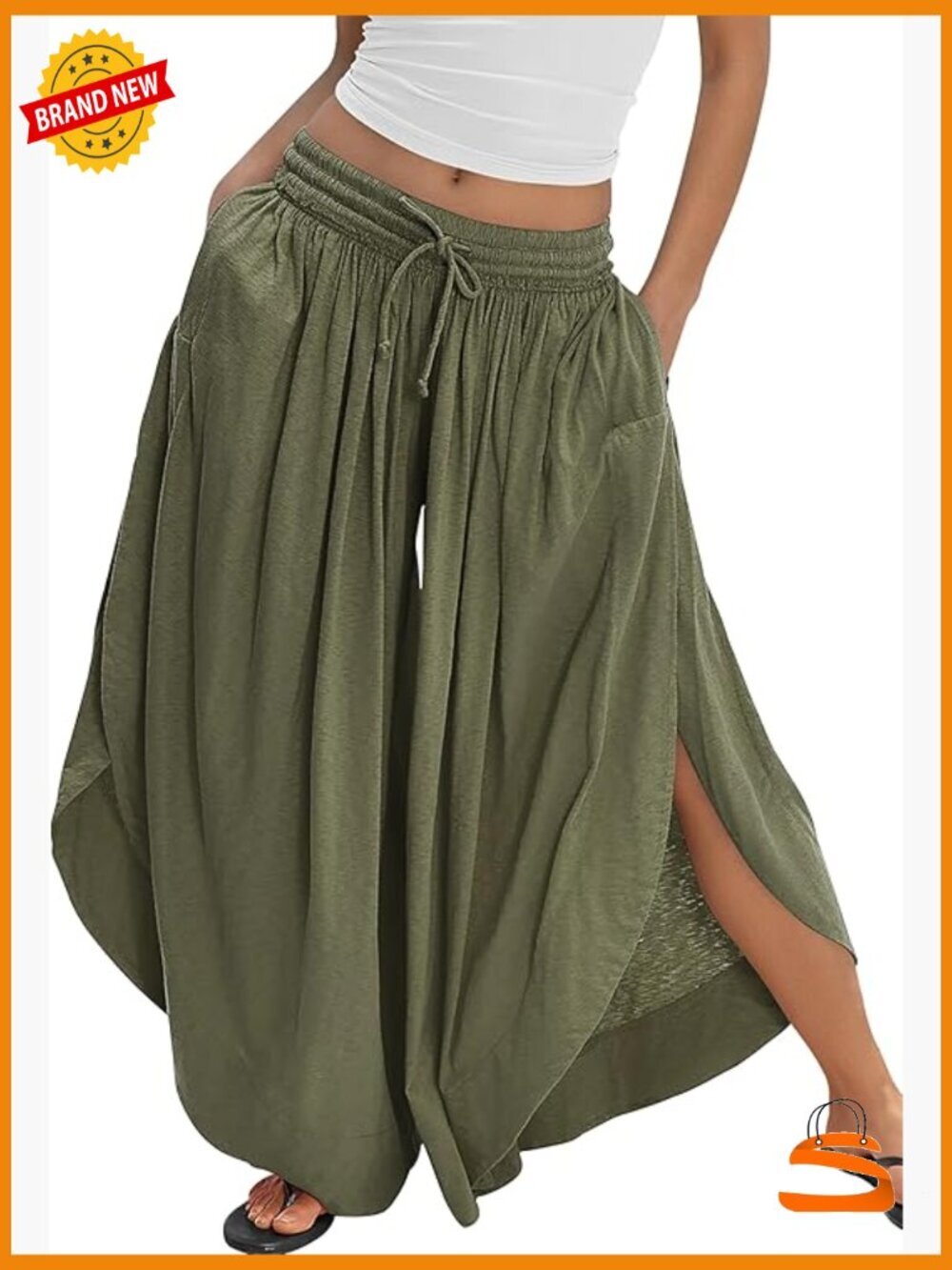 Wide Leg Split Side Flowy Palazzo Pants with Pockets Boho